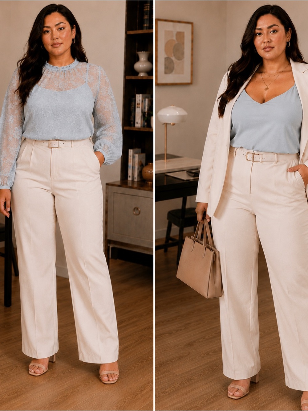 WHBM Pale Blue Floral Lace Blouse & Camisole 2-Piece Set | Sheer Business Wear - Picture 1 of 11